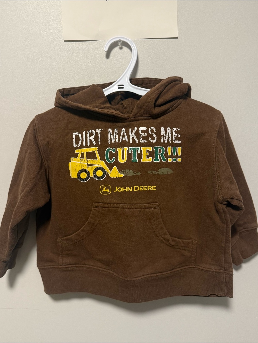John Deere Brown Hoodie with Yellow Tractor & Colorful 'Cuter' Graphic